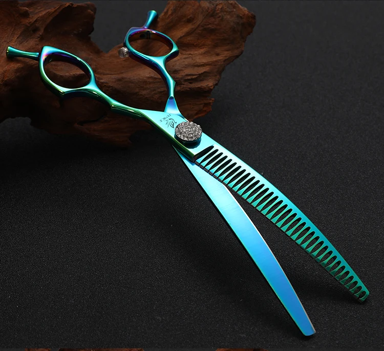 Fenice 7.25 Inch Professional Diamonds Screw Curved Chunker Scissors Pet Grooming Shears JP440C Thinner Shears for Dogs