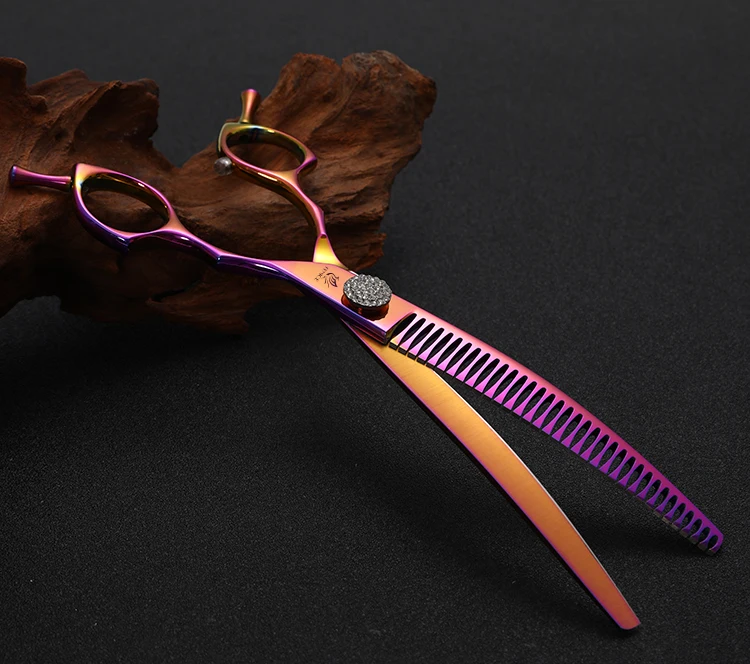 Fenice 7.25 Inch Professional Diamonds Screw Curved Chunker Scissors Pet Grooming Shears JP440C Thinner Shears for Dogs