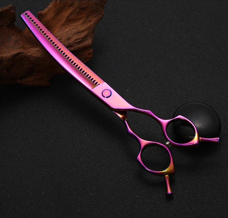 Fenice 7.25 Inch Professional Diamonds Screw Curved Chunker Scissors Pet Grooming Shears JP440C Thinner Shears for Dogs