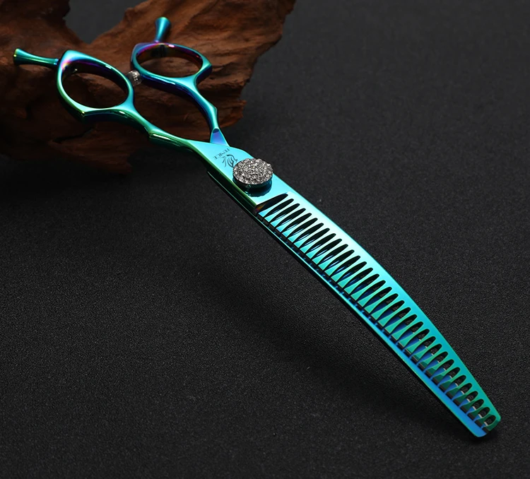 Fenice 7.25 Inch Professional Diamonds Screw Curved Chunker Scissors Pet Grooming Shears JP440C Thinner Shears for Dogs