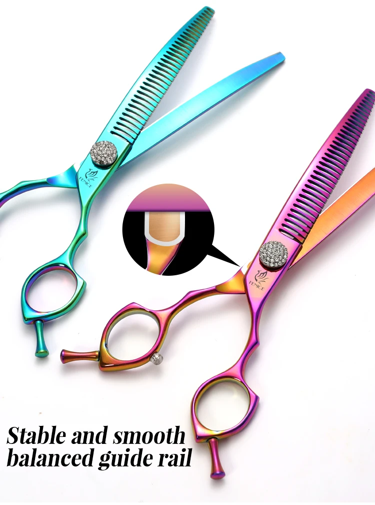 Fenice 7.25 Inch Professional Diamonds Screw Curved Chunker Scissors Pet Grooming Shears JP440C Thinner Shears for Dogs