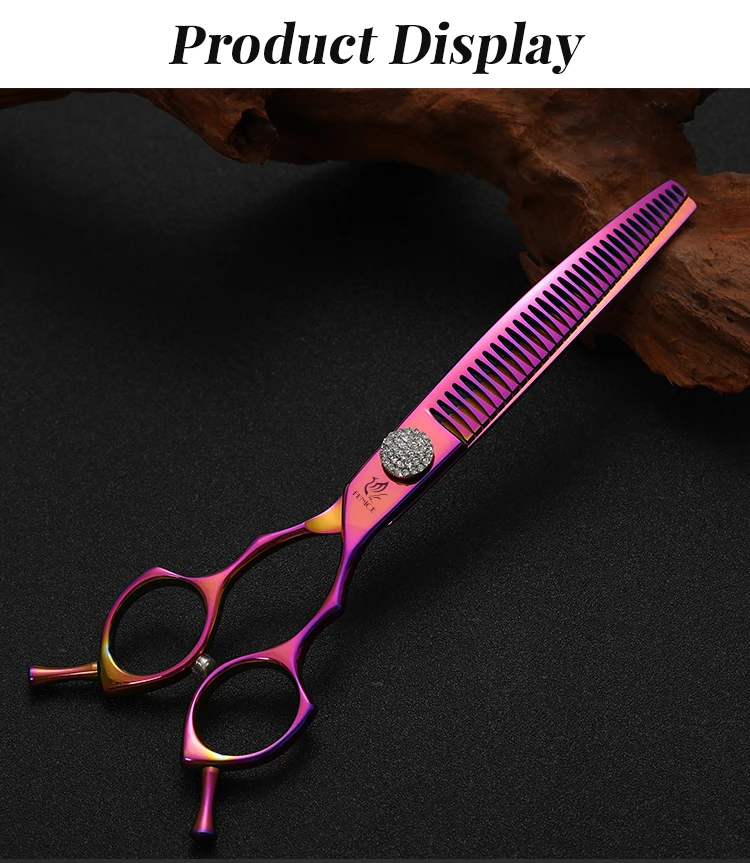 Fenice 7.25 Inch Professional Diamonds Screw Curved Chunker Scissors Pet Grooming Shears JP440C Thinner Shears for Dogs