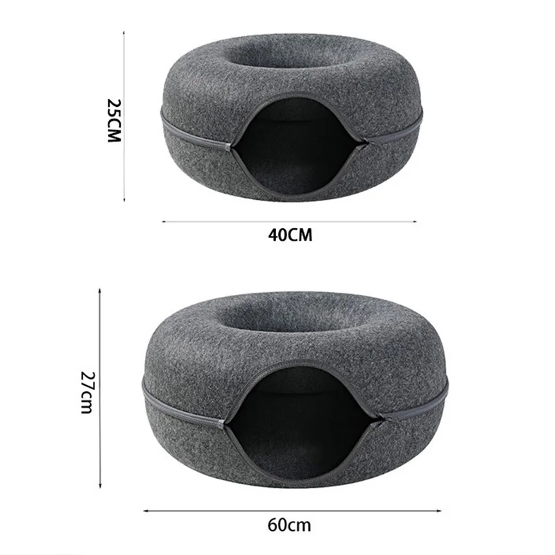 Cat Bed Donut Shape Pet Interactive House for 2 Cats Felt Tunnel Kitten Beds Removable Half Closed Cat Cave Nest Pets Supplies