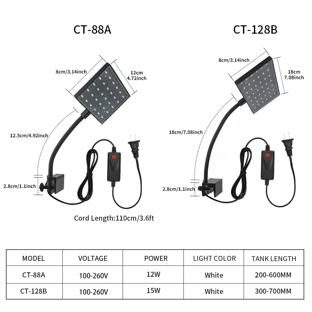 Led Aquarium Light Fish Tank High Brightness Algae Lamp Landscaping Water Grass Clip Lamp Suitable For Fish Tanks Below 60cm