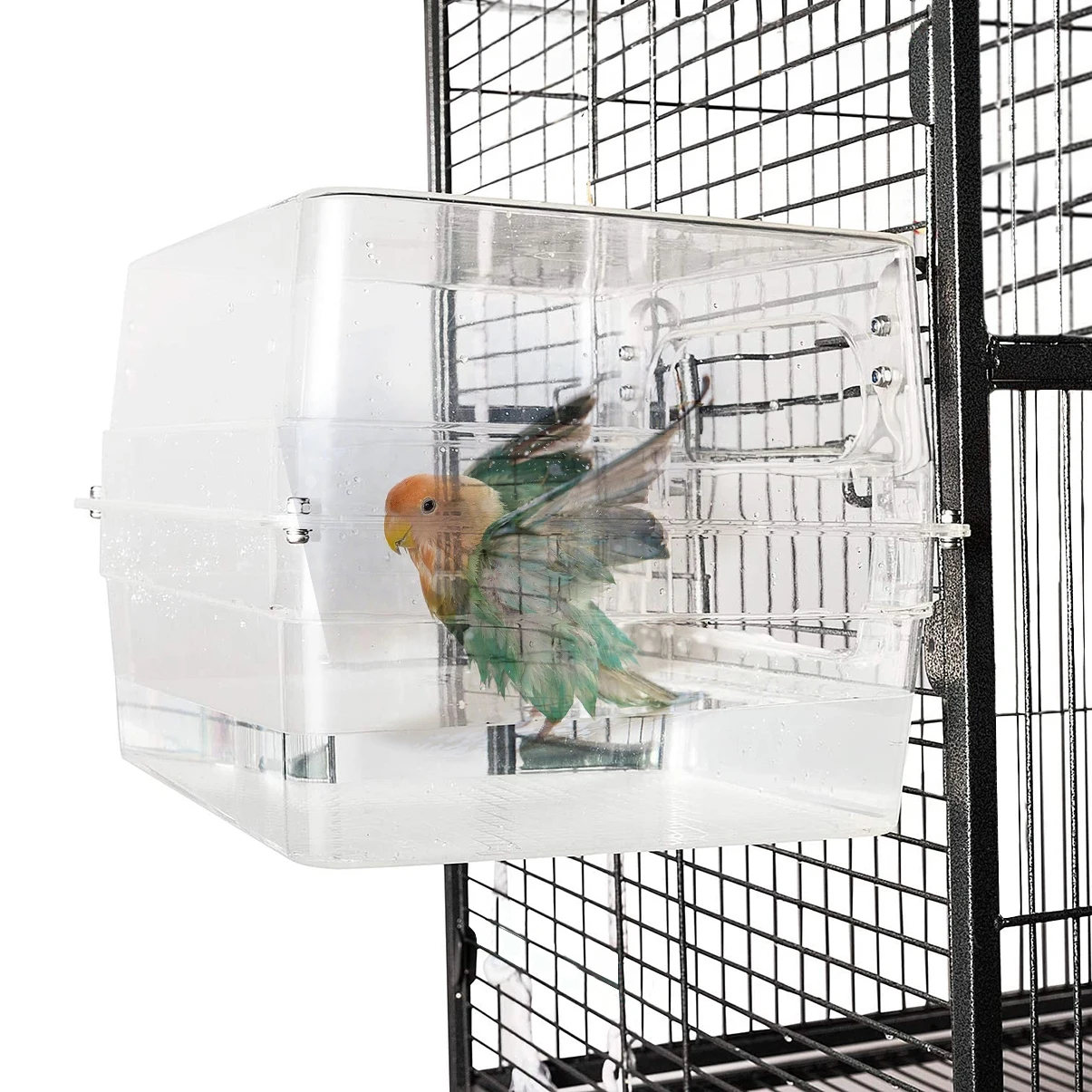 Colorday Large Fully Transparent Bird Bath for Cage, Parrot Shower for Birds Bathtub Swimming Pool Box Supplies Accessories