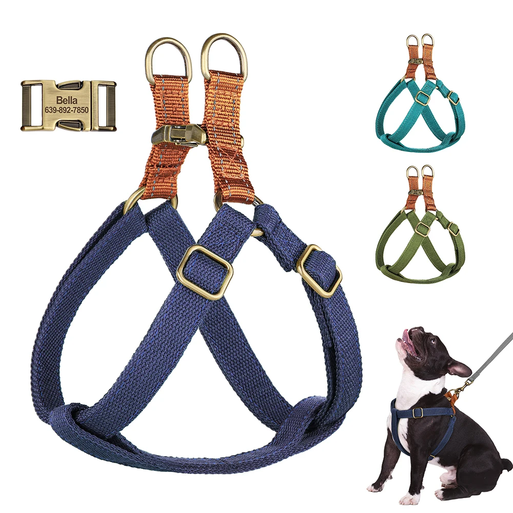 Custom Nylon Dog Harness Reflective Dog Harnesses Vest Personalized Pet ID Tag Vests Free Engraved for Small Medium Large Dogs