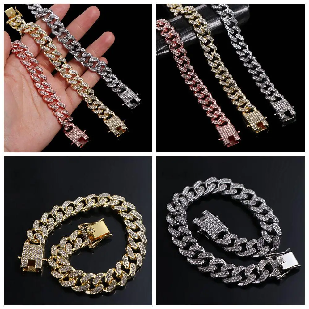 Pet Dog Cat Chain Collar Jewelry Metal Material with Diamond 12.5mm Width Collar Pitbull Personalised Dogs Collars Accessories
