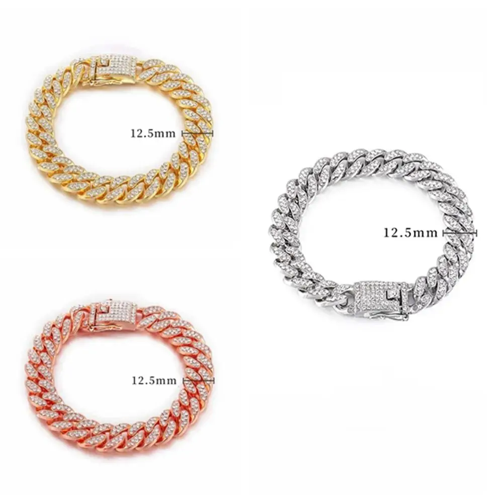 Pet Dog Cat Chain Collar Jewelry Metal Material with Diamond 12.5mm Width Collar Pitbull Personalised Dogs Collars Accessories