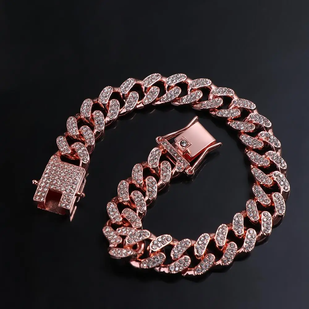Pet Dog Cat Chain Collar Jewelry Metal Material with Diamond 12.5mm Width Collar Pitbull Personalised Dogs Collars Accessories