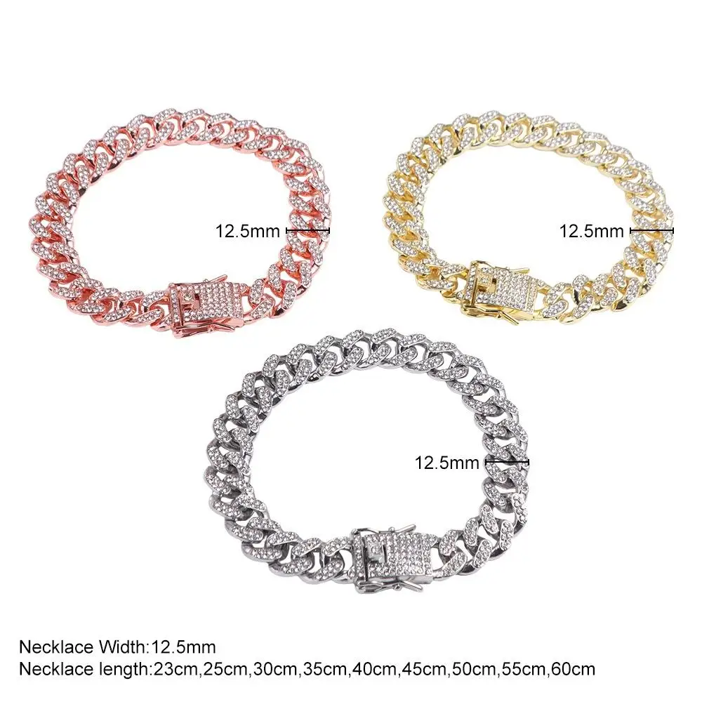 Pet Dog Cat Chain Collar Jewelry Metal Material with Diamond 12.5mm Width Collar Pitbull Personalised Dogs Collars Accessories