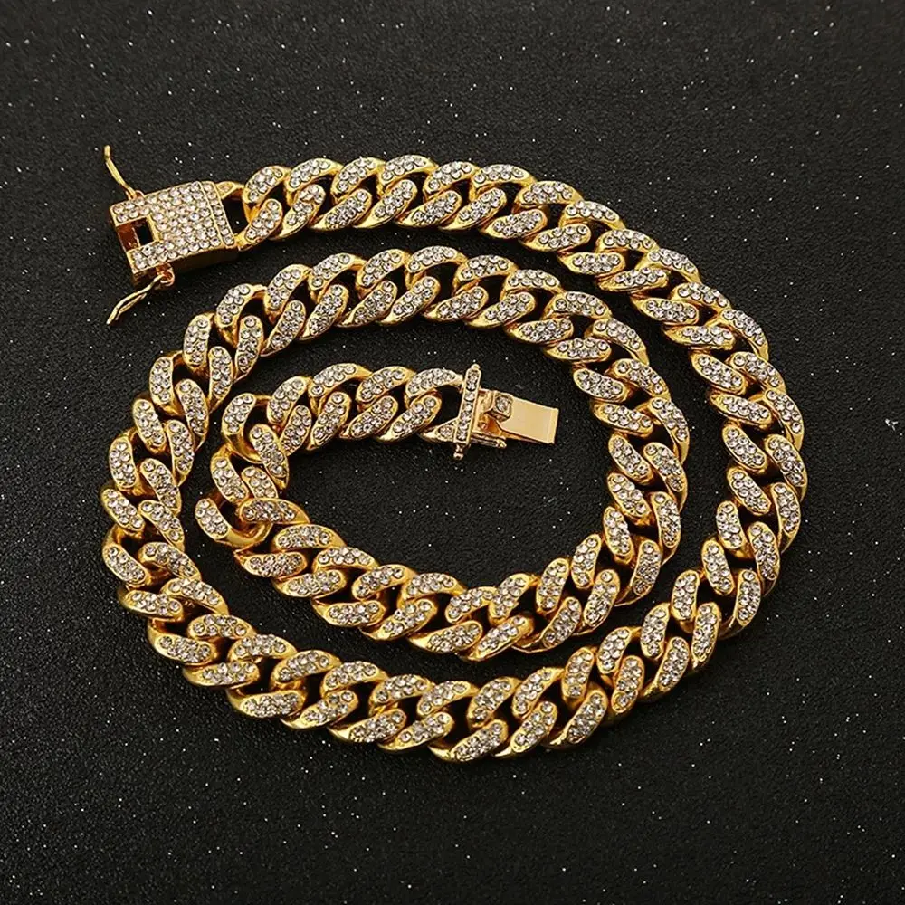Pet Dog Cat Chain Collar Jewelry Metal Material with Diamond 12.5mm Width Collar Pitbull Personalised Dogs Collars Accessories