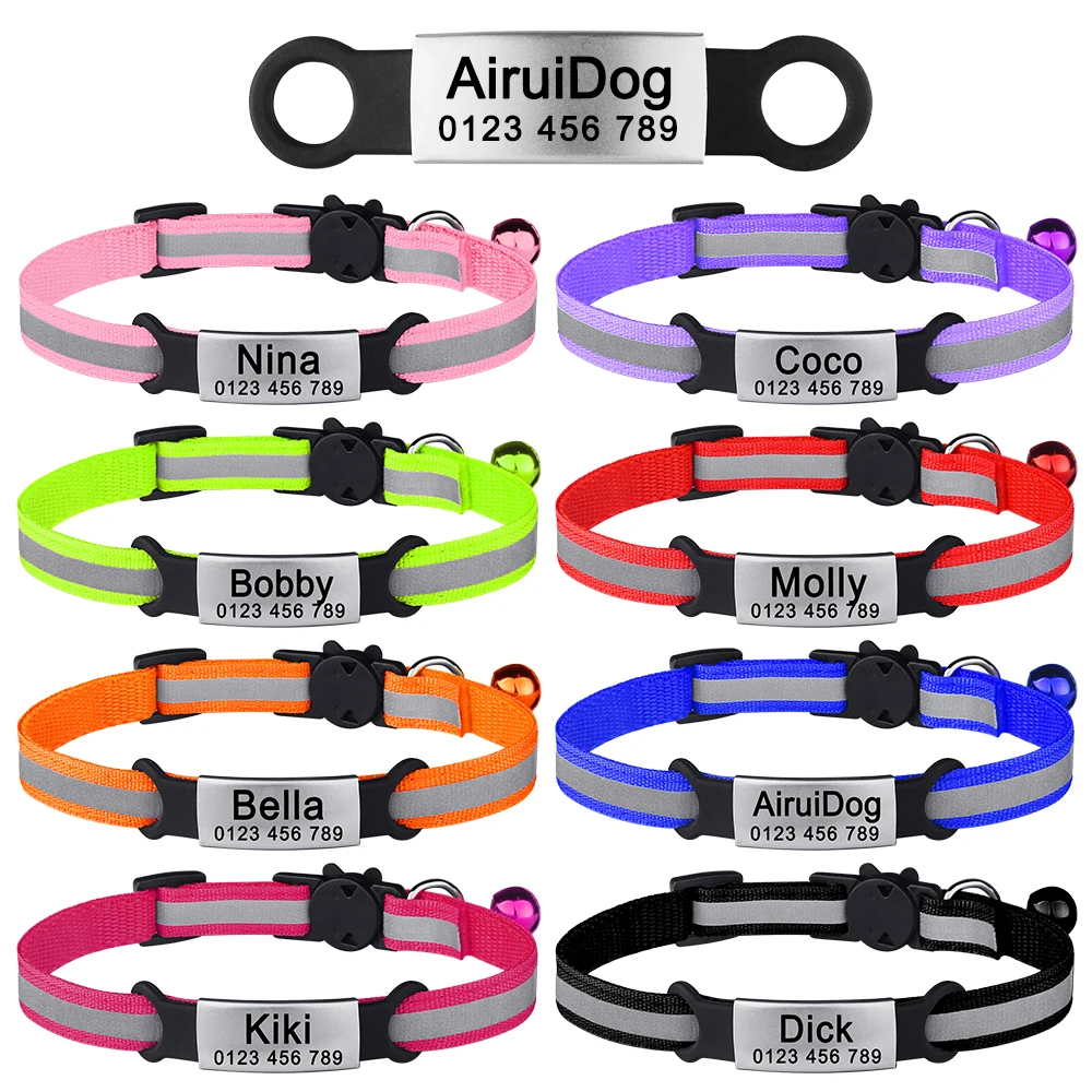 Personalized Customize Cat Collar Name Fast Breakaway Nylon Id Bell Pet Products Small Adjustable Unisex Kitten Supplies