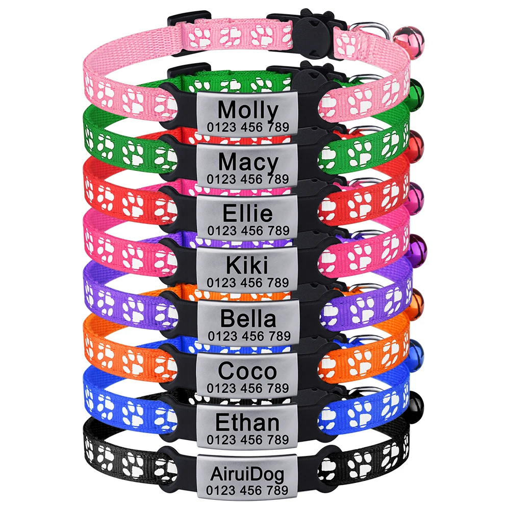 Personalized Customize Cat Collar Name Fast Breakaway Nylon Id Bell Pet Products Small Adjustable Unisex Kitten Supplies