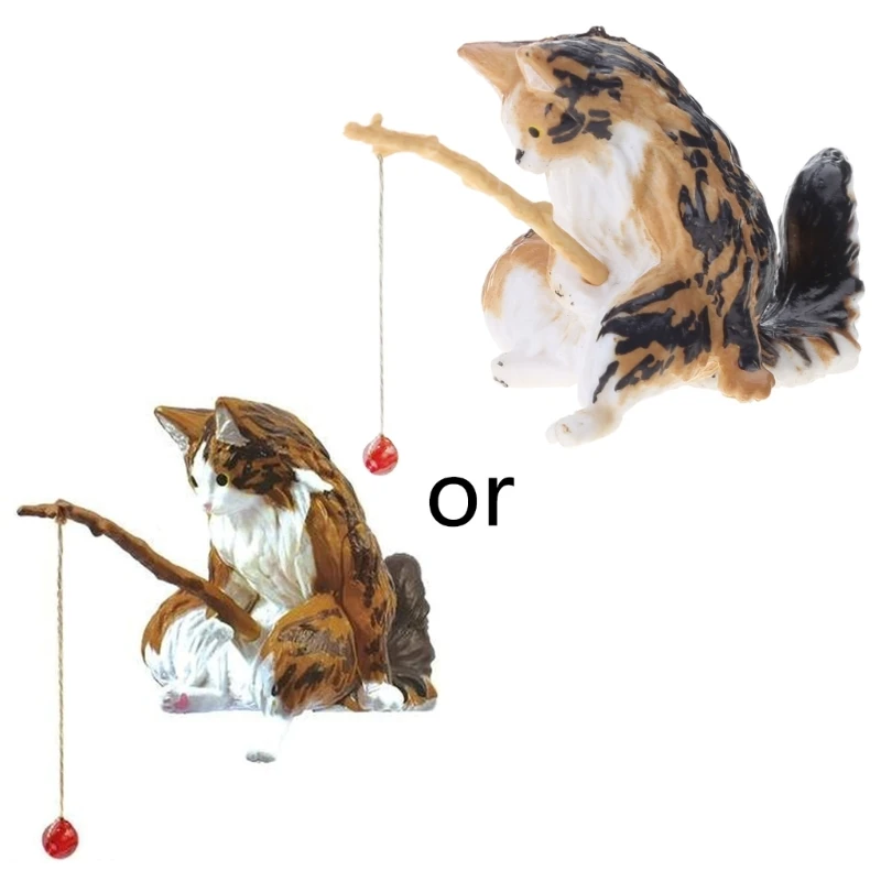 Fishing Cat Ornaments Aquarium Decoration Fish Landscaping Cartoon Cat Statue Mini Resin Figurine Home Decorations