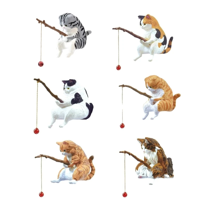 Fishing Cat Ornaments Aquarium Decoration Fish Landscaping Cartoon Cat Statue Mini Resin Figurine Home Decorations