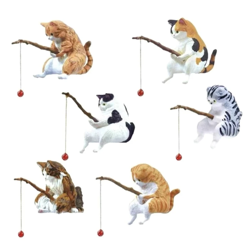 Fishing Cat Ornaments Aquarium Decoration Fish Landscaping Cartoon Cat Statue Mini Resin Figurine Home Decorations