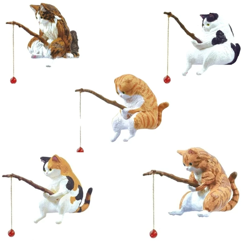 Fishing Cat Ornaments Aquarium Decoration Fish Landscaping Cartoon Cat Statue Mini Resin Figurine Home Decorations