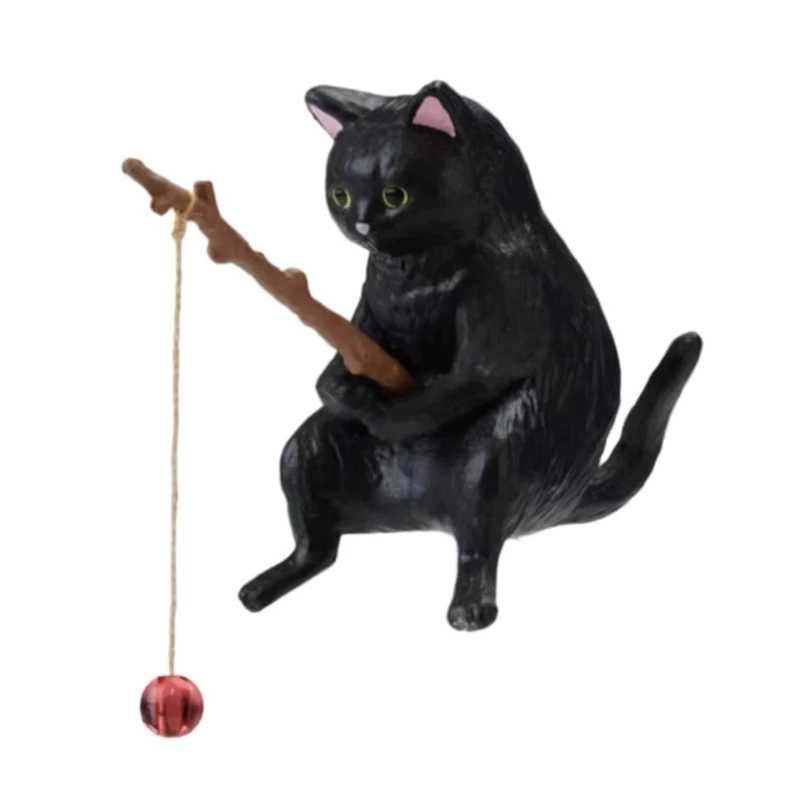 Fishing Cat Ornaments Aquarium Decoration Fish Landscaping Cartoon Cat Statue Mini Resin Figurine Home Decorations