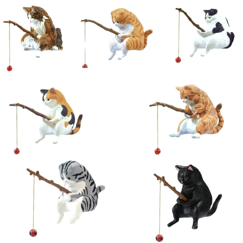 Fishing Cat Ornaments Aquarium Decoration Fish Landscaping Cartoon Cat Statue Mini Resin Figurine Home Decorations
