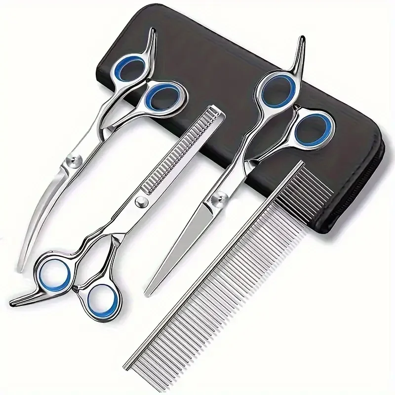 Premium Pet Grooming Scissors Set - Safety Round Tip, Stainless Steel Shears For Dogs & Cats