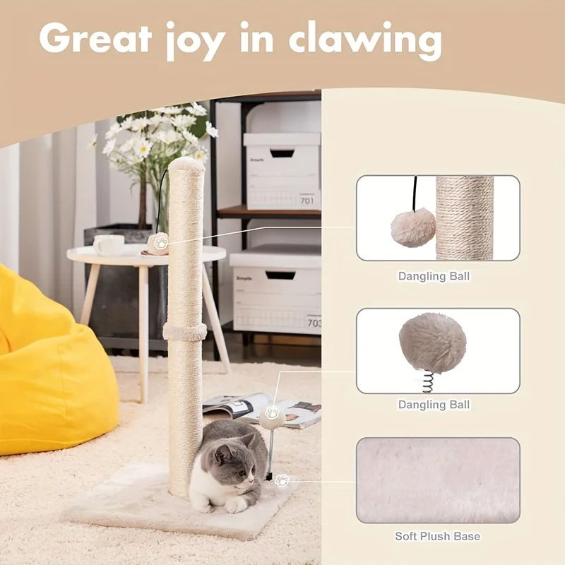 JTPAWS Cat Scratching Post Premium Basic Cat Scratching Indoor Sisal Scratching Post Tree Strap Hanging Ball for Adult Cat