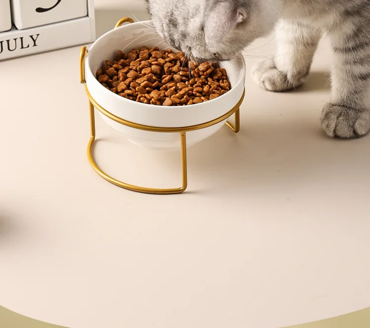 Ceramic Cat Bowl Cat Food Bowl Dog Bowl Drinking Water Bowl Food Bowl Cervical Protection Pet Supplies Ceramic Double Cat Bowl