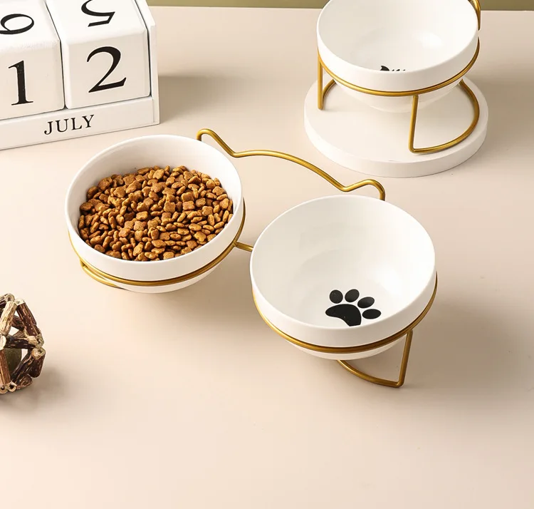 Ceramic Cat Bowl Cat Food Bowl Dog Bowl Drinking Water Bowl Food Bowl Cervical Protection Pet Supplies Ceramic Double Cat Bowl