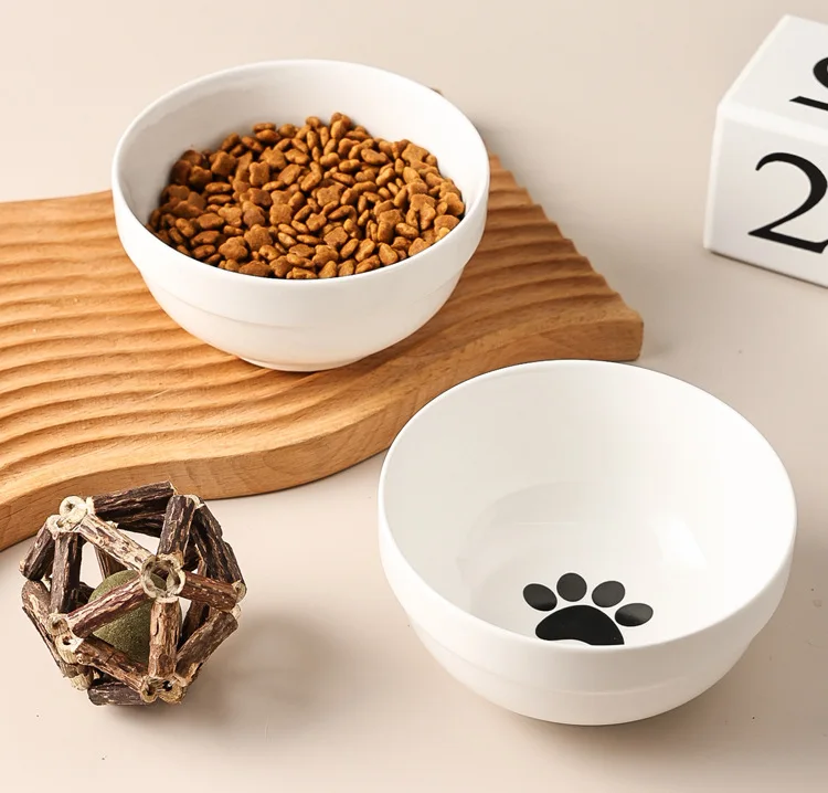 Ceramic Cat Bowl Cat Food Bowl Dog Bowl Drinking Water Bowl Food Bowl Cervical Protection Pet Supplies Ceramic Double Cat Bowl