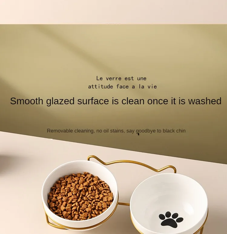 Ceramic Cat Bowl Cat Food Bowl Dog Bowl Drinking Water Bowl Food Bowl Cervical Protection Pet Supplies Ceramic Double Cat Bowl