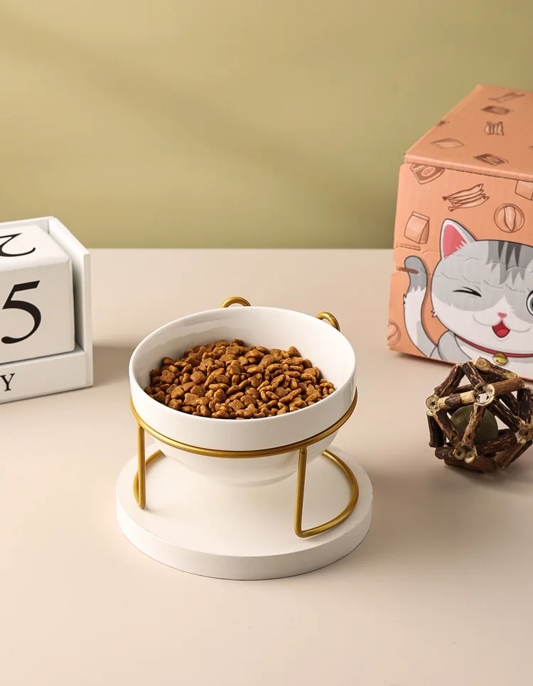 Ceramic Cat Bowl Cat Food Bowl Dog Bowl Drinking Water Bowl Food Bowl Cervical Protection Pet Supplies Ceramic Double Cat Bowl