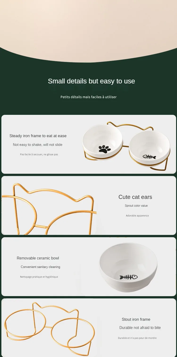 Ceramic Cat Bowl Cat Food Bowl Dog Bowl Drinking Water Bowl Food Bowl Cervical Protection Pet Supplies Ceramic Double Cat Bowl