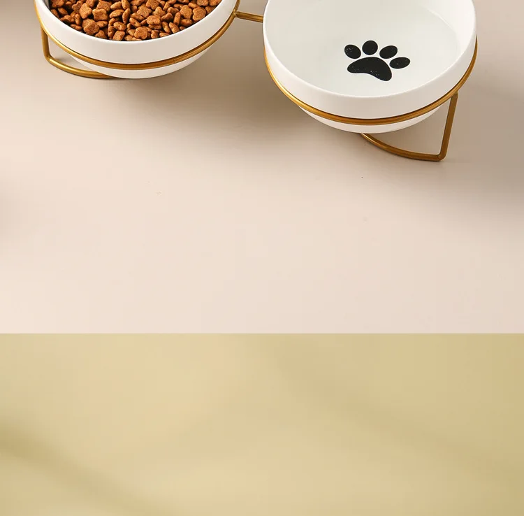Ceramic Cat Bowl Cat Food Bowl Dog Bowl Drinking Water Bowl Food Bowl Cervical Protection Pet Supplies Ceramic Double Cat Bowl