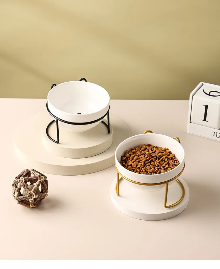 Ceramic Cat Bowl Cat Food Bowl Dog Bowl Drinking Water Bowl Food Bowl Cervical Protection Pet Supplies Ceramic Double Cat Bowl