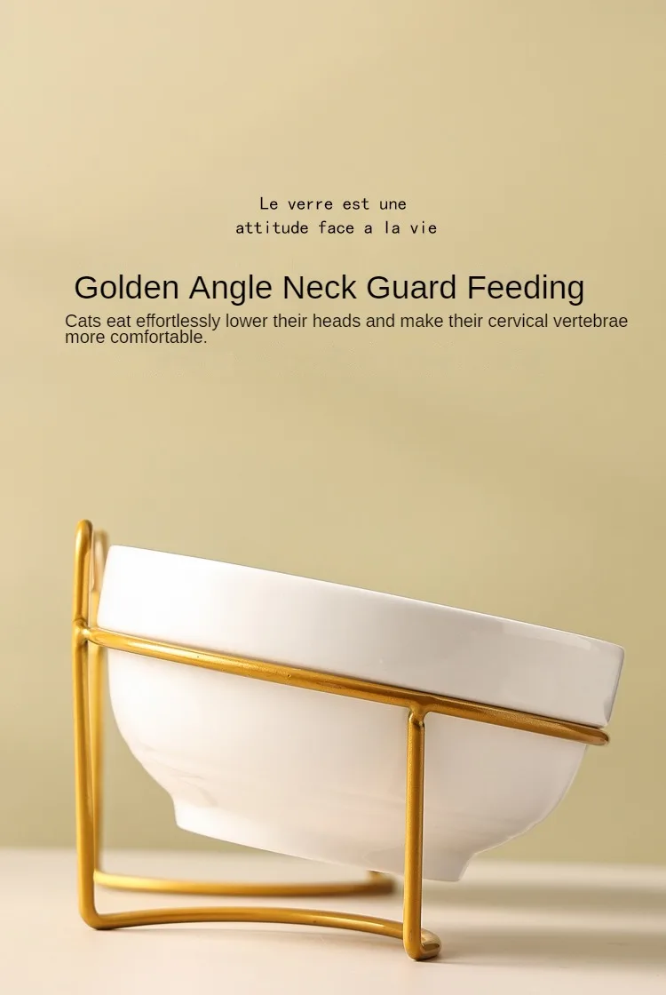 Ceramic Cat Bowl Cat Food Bowl Dog Bowl Drinking Water Bowl Food Bowl Cervical Protection Pet Supplies Ceramic Double Cat Bowl
