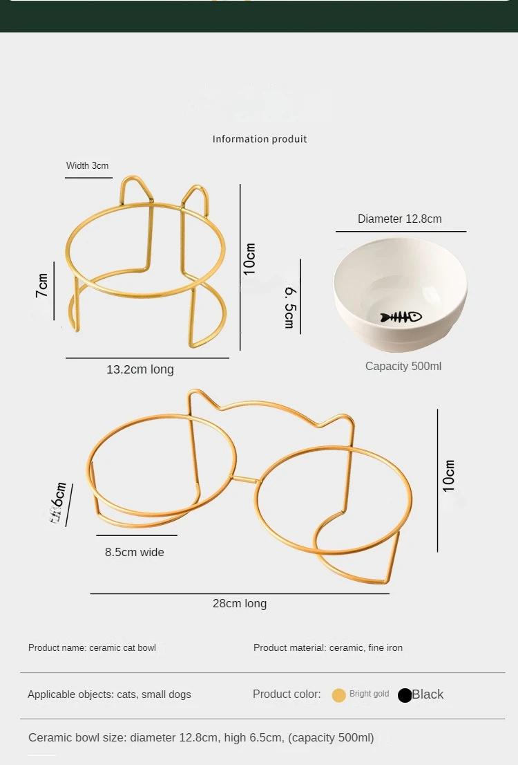 Ceramic Cat Bowl Cat Food Bowl Dog Bowl Drinking Water Bowl Food Bowl Cervical Protection Pet Supplies Ceramic Double Cat Bowl