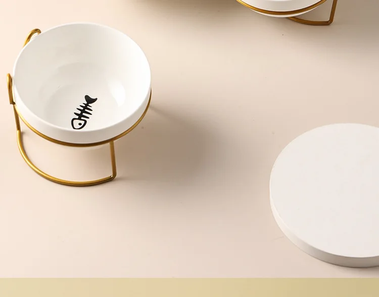 Ceramic Cat Bowl Cat Food Bowl Dog Bowl Drinking Water Bowl Food Bowl Cervical Protection Pet Supplies Ceramic Double Cat Bowl