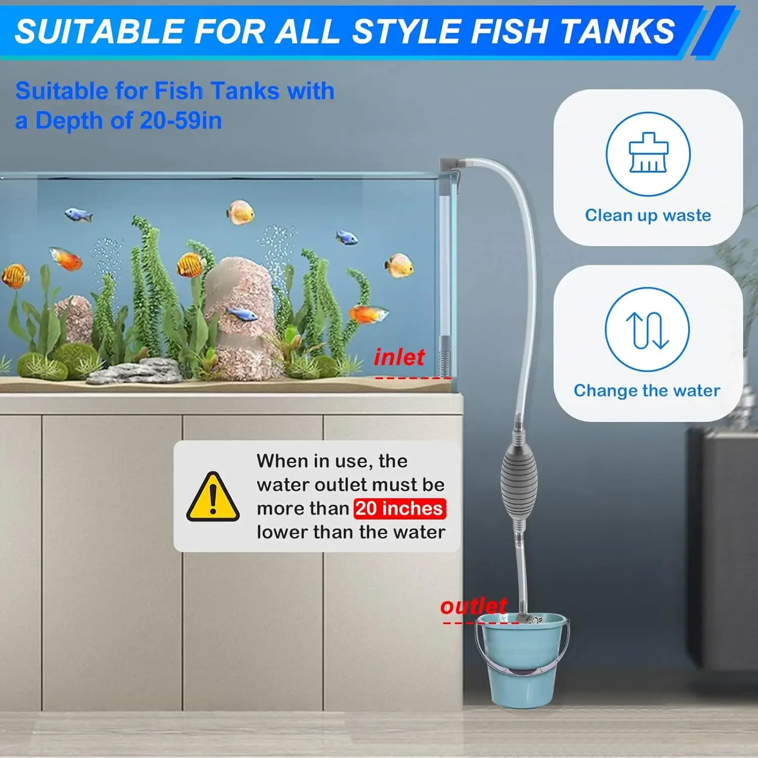 Siphon Pump with Filter Nozzle Fish Tank Water Changer Air Pump Cleaning Accessorie Handheld Aquarium Gravel Cleaner Vacuum Tool
