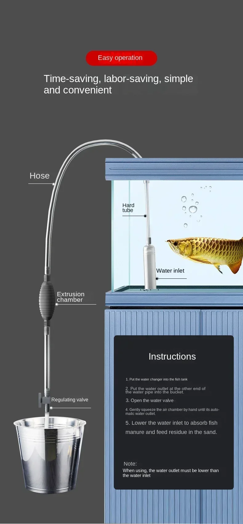 Siphon Pump with Filter Nozzle Fish Tank Water Changer Air Pump Cleaning Accessorie Handheld Aquarium Gravel Cleaner Vacuum Tool