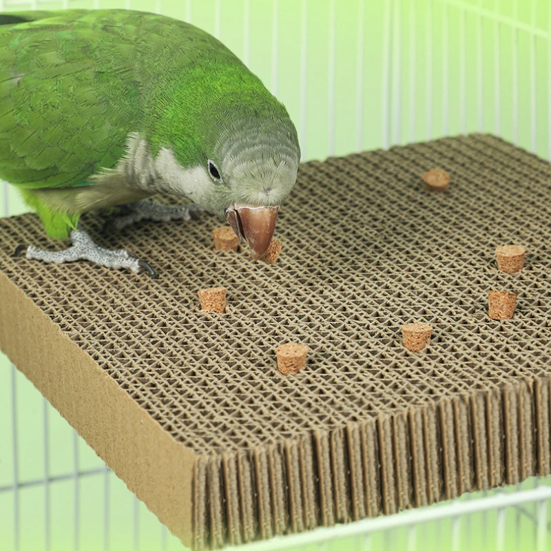 Bird Paper Parakeet Shredding Chewing Toys with Cork Parrot Perch Platform Conure Foraging Toys Small Birds Cage Accessory S/L