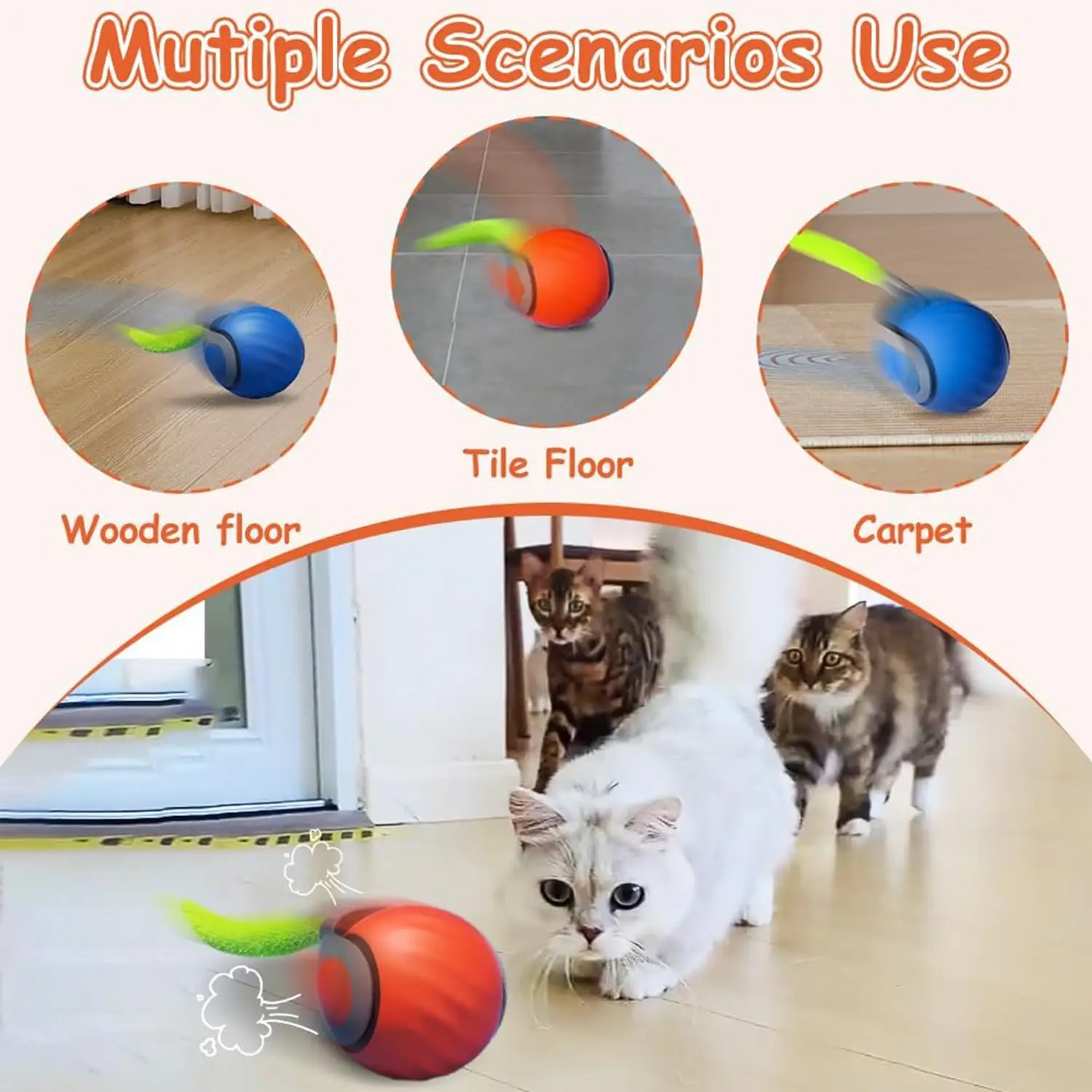 Speedy Tail 3.0 Cat Toys, 2025 Upgraded Speedy Tail Interactive Cat Toys for Indoor Cats, Automatic Cat Toy Cat Ball Toy