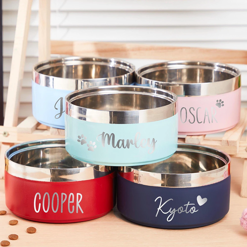 Custom Stainless Steel Dog Cat Bowl Double Vacuum Feeding Pet Bowl Large Capacity Dog Food Water Bowl Dog Accessories Puppy