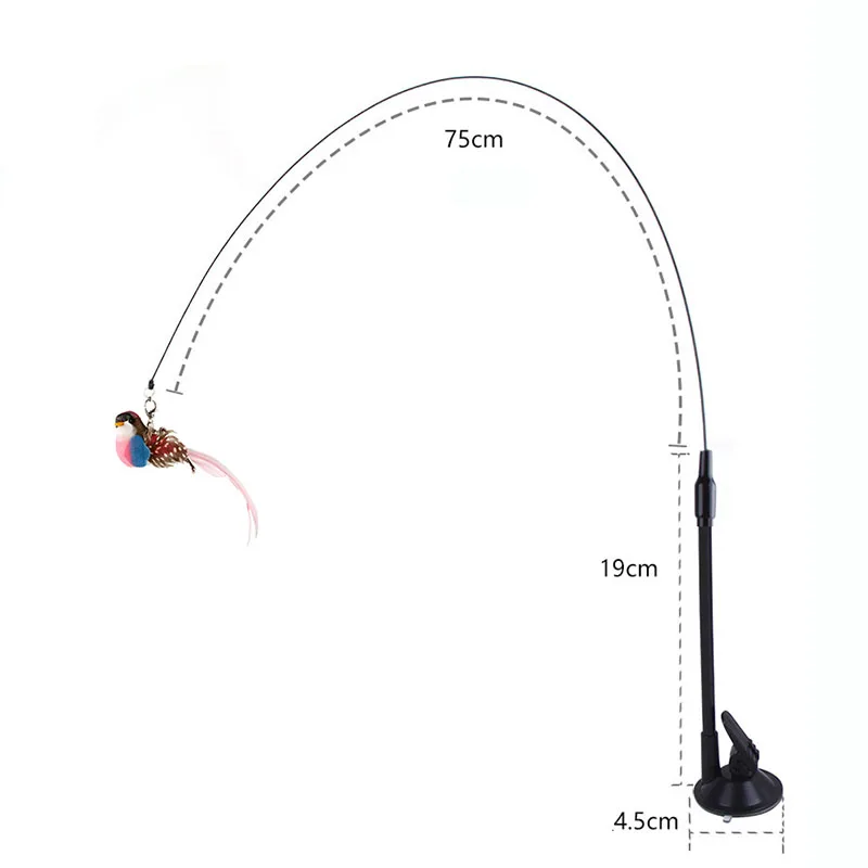 Cat Toys Simulated Bird Feather Cat Teasing Stick Epoxy Sucker Steel Wire Long Rod Cat Self Hi No Harmful Ingredients