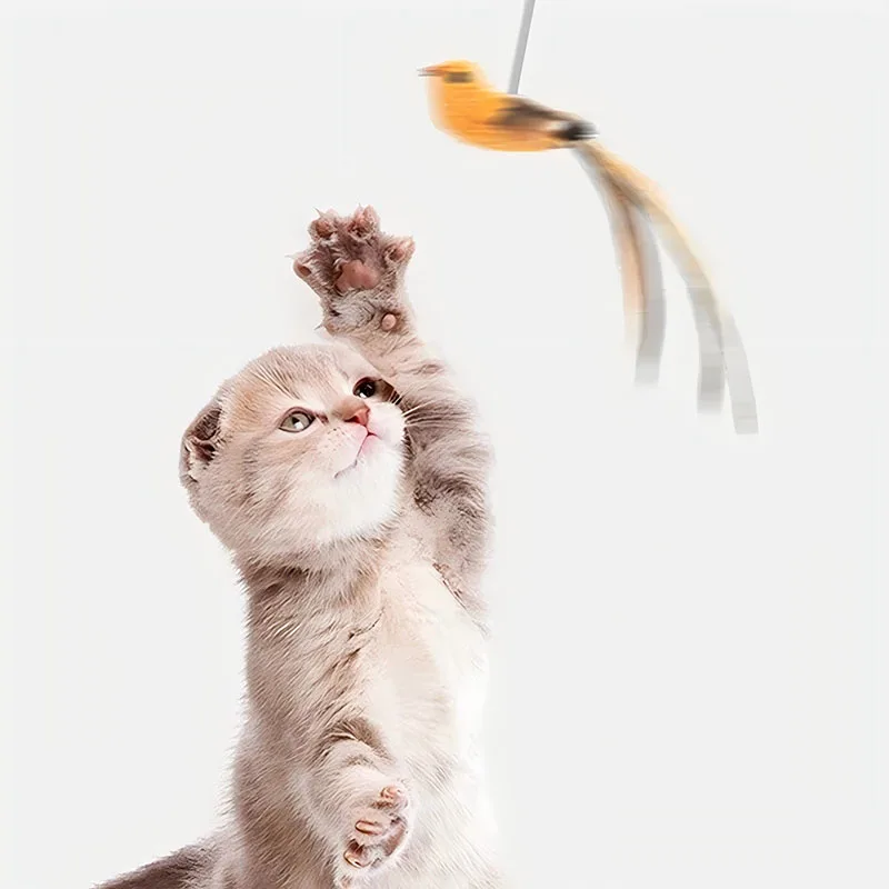 Cat Toys Simulated Bird Feather Cat Teasing Stick Epoxy Sucker Steel Wire Long Rod Cat Self Hi No Harmful Ingredients