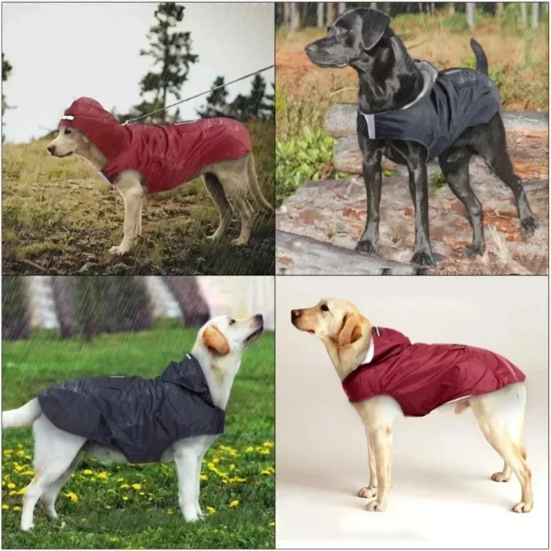 Medium Large Dogs Waterproof Hooded Jacket Rain Clothes with Reflective Stripe Outdoor Raincoat Accessories