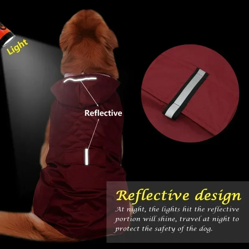 Medium Large Dogs Waterproof Hooded Jacket Rain Clothes with Reflective Stripe Outdoor Raincoat Accessories