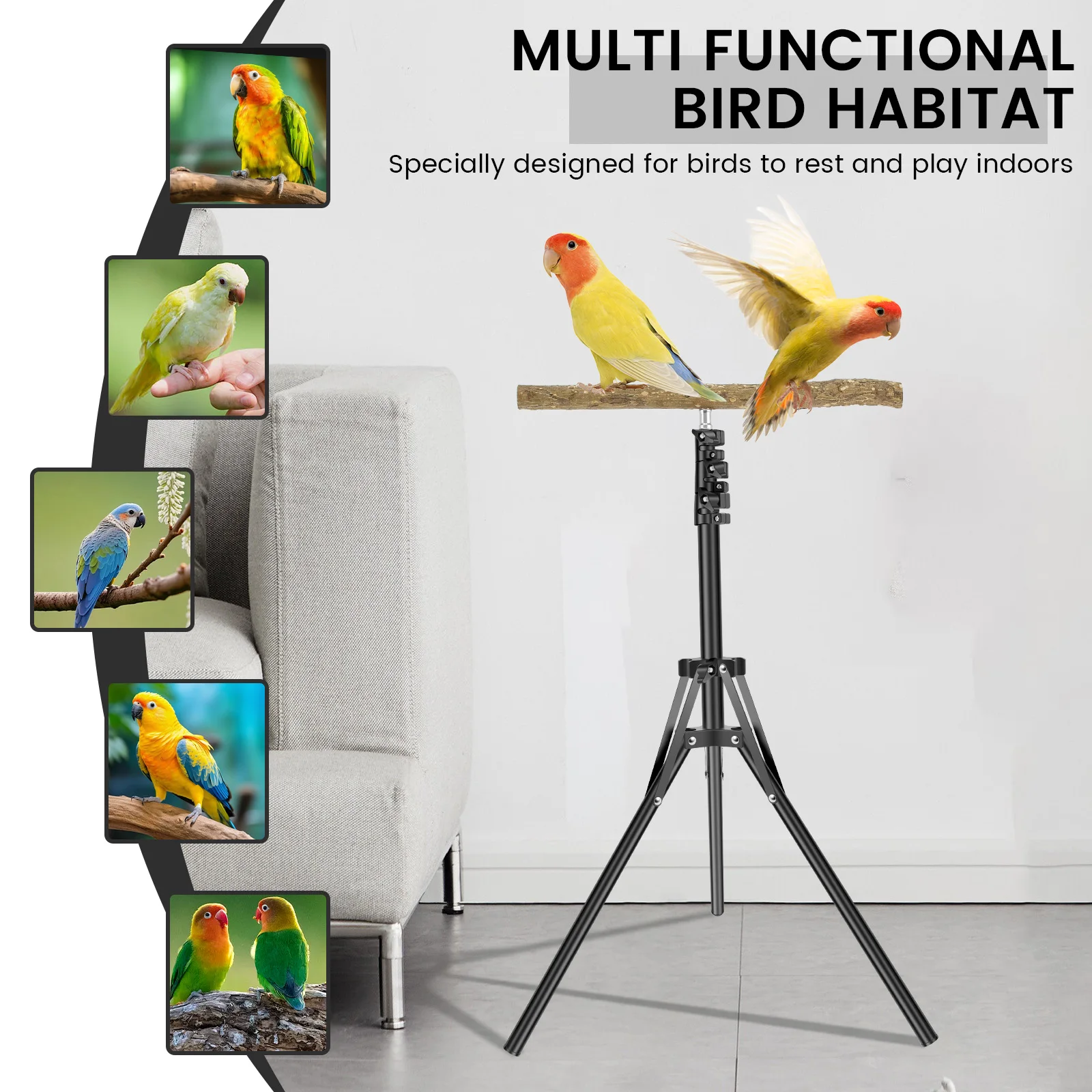 Wood Bird Branch Stand Height Adjustable Foldable Parrot Bird Training Perch Pet Bird Toy Portable Outdoor Perches Platform