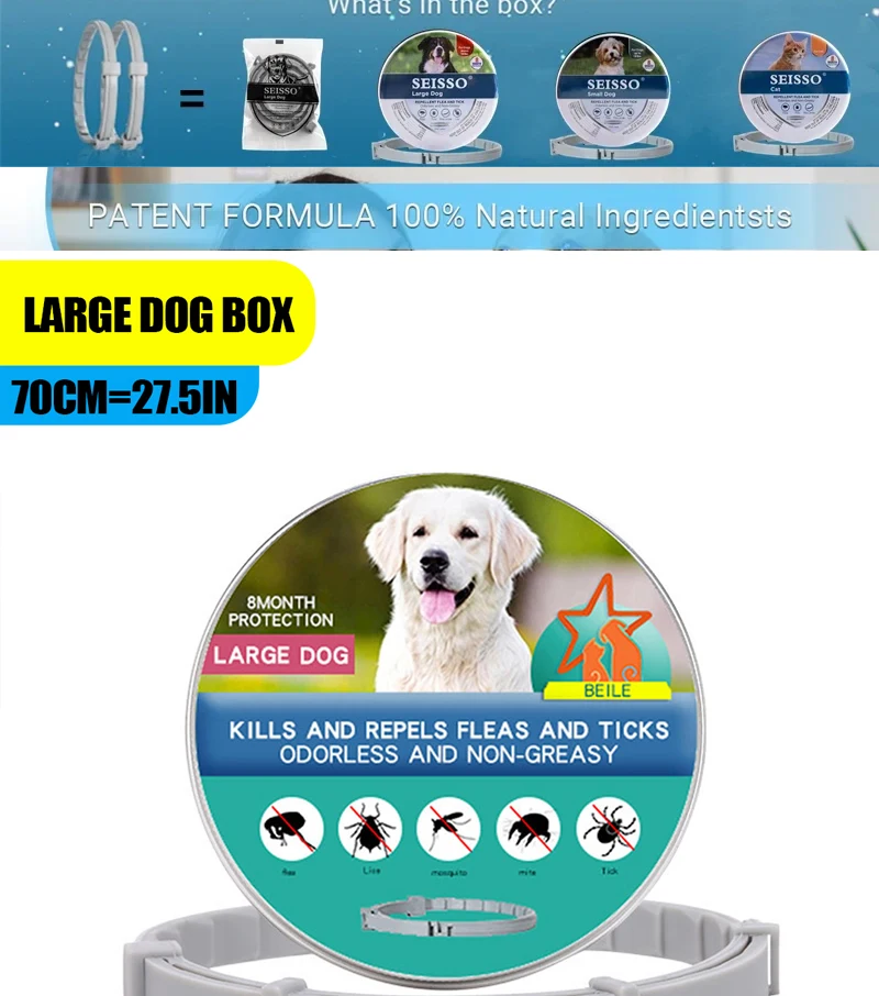 Dog Anti Flea And Tick Collars Pet 8 Month Protection Adjustable Collar For Large Dog Puppy Cat Leashes Dogs Accessories