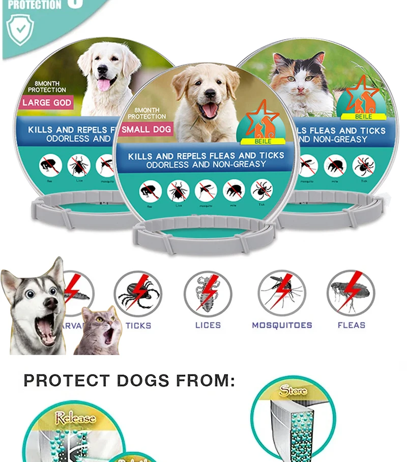 Dog Anti Flea And Tick Collars Pet 8 Month Protection Adjustable Collar For Large Dog Puppy Cat Leashes Dogs Accessories
