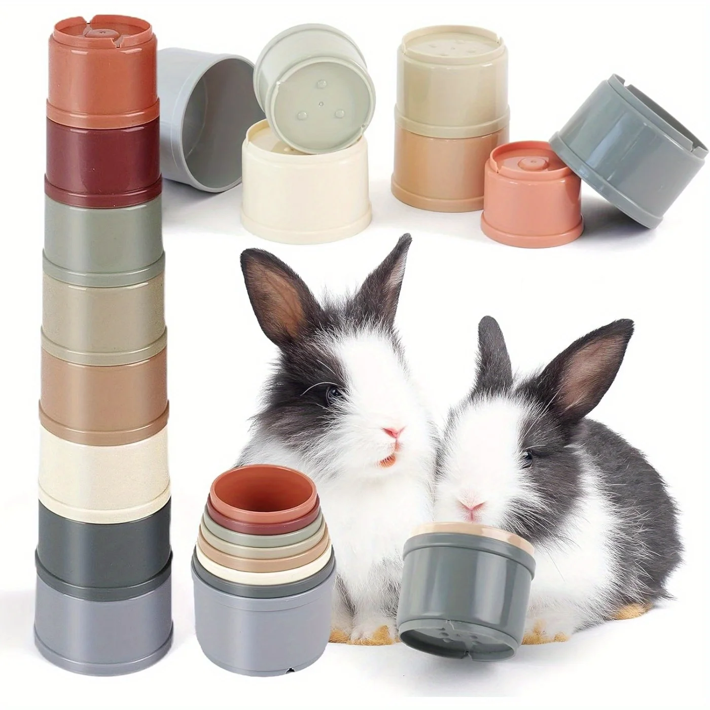 8pcs Rabbits Toys Bunny Stacking Cups Multi-colored Reusable Rabbit Puzzle Toys Playing Toy Hamster Guinea Pig Nesting Toys