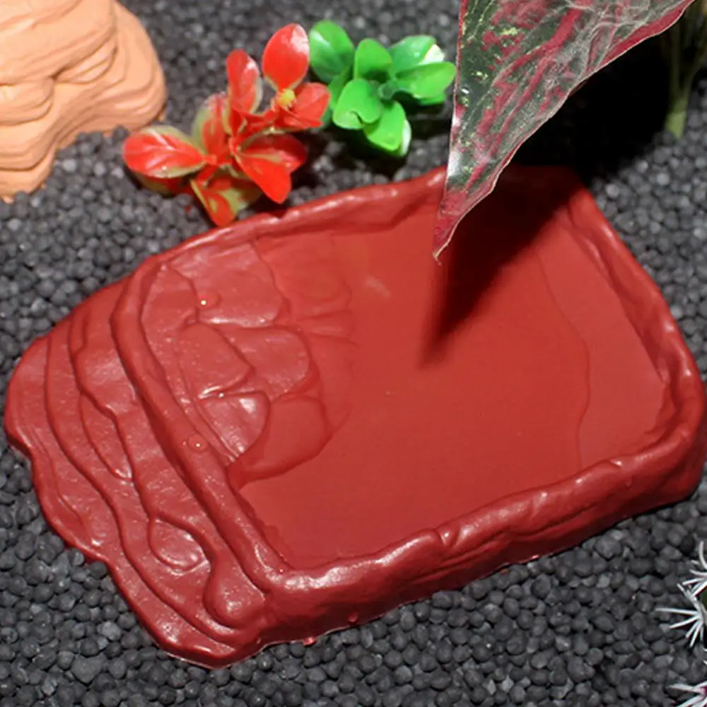 Turtle Water Dish With Anti-Slip Imitation Rock Ladders Food Water Bowl For Bearded Dragon Lizards Gecko Small Pet Supplies